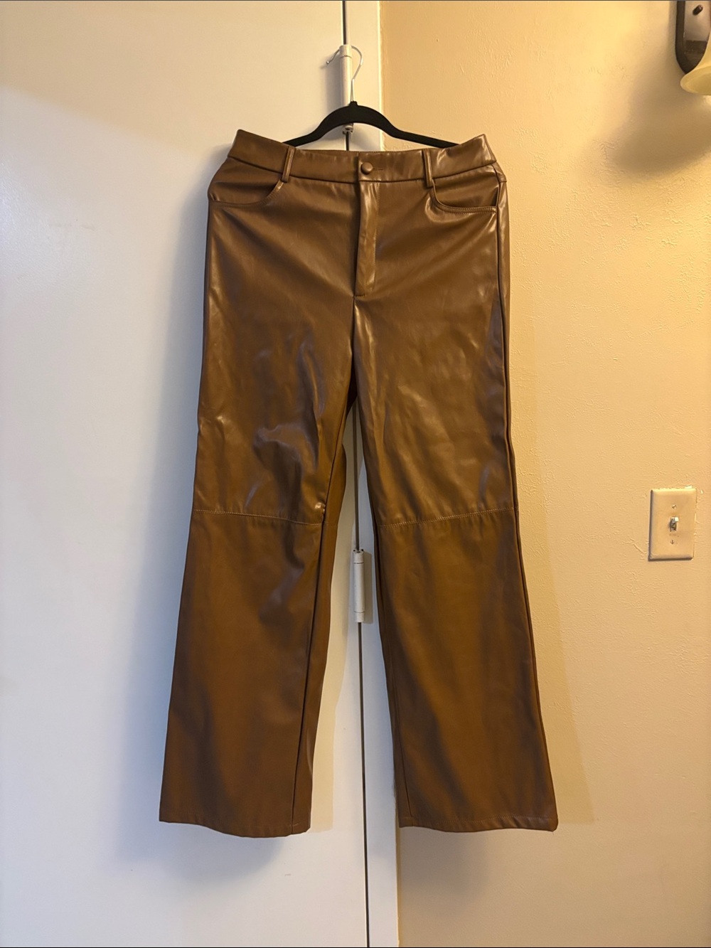 SHEIN Brown Faux Leather Wide-Leg pants